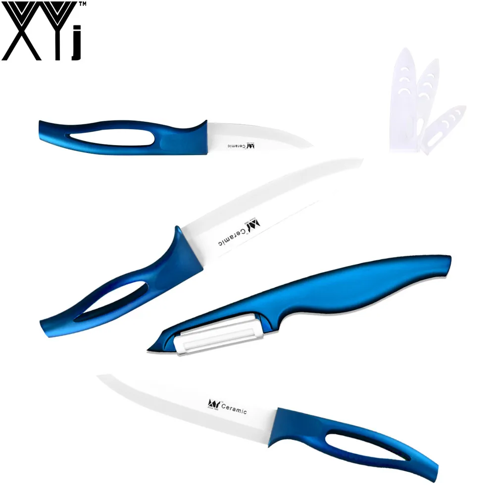 High Quality Ceramic Knife Set 3 5 6 Inch White Blade Blue Handle New Zirconium Oxide Ceramic