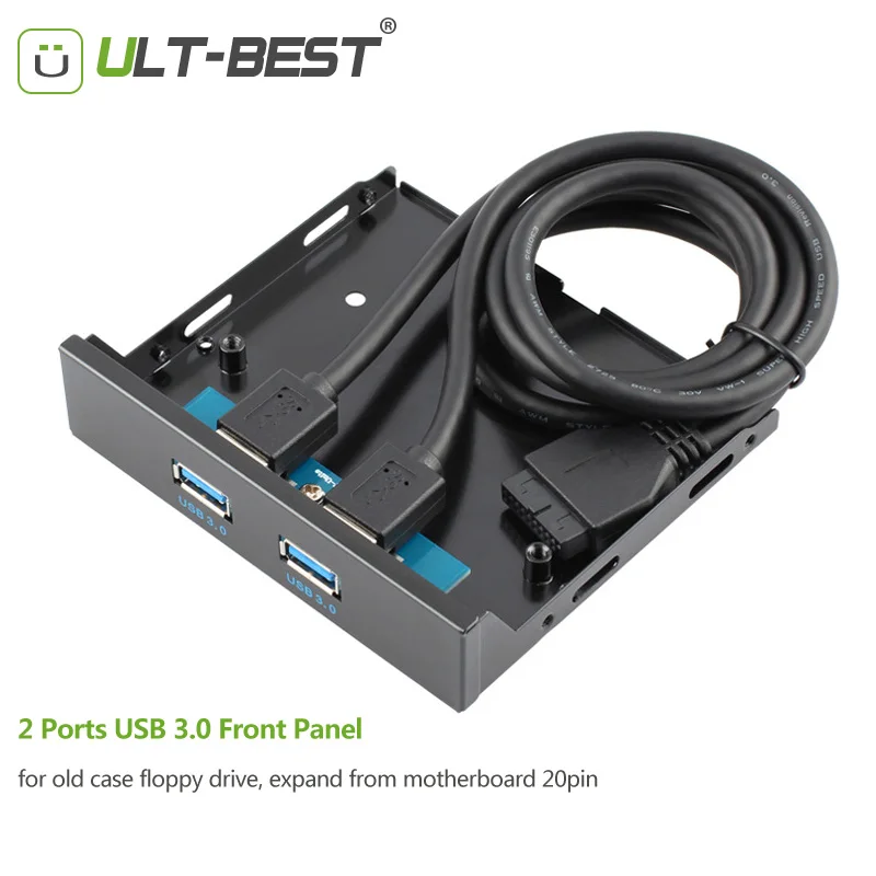 ULT-أفضل 2 منافذ USB 3.0 الجبهة لوحة DIY قرص مرن USB3.0 اللوحة 20pin إلى 2-ميناء محوري كابل مع الخلفي يسي قوس
