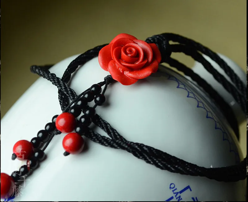 Yanting long maxi ethnic necklace for women red carved lacquerware flower pendant necklace rope chain handmade vintage jewelry (9)