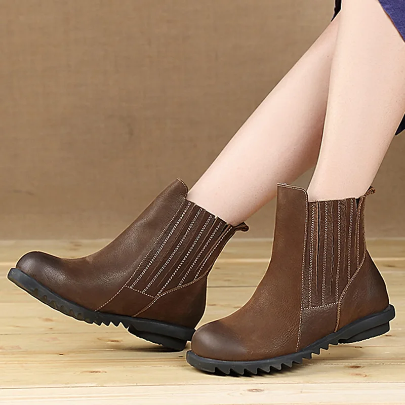 

Low Heels New Original Cowhide Boots Naked Female Round Toe Comfortable Women Boots Chelsea Boots 888-6