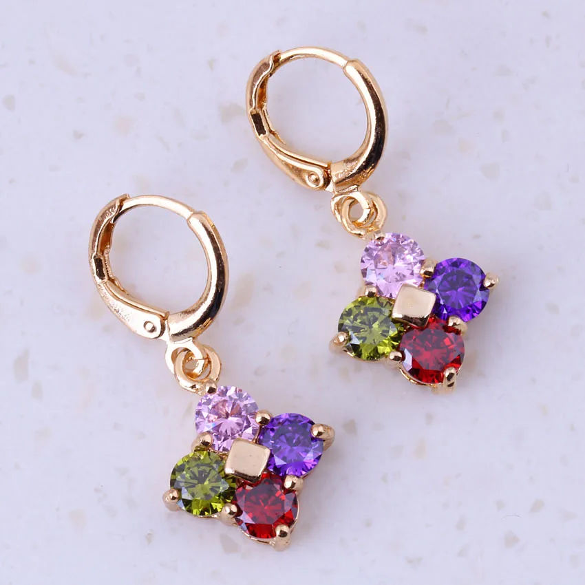 

Fabulous Multicolor Created Multigem Yellow Gold Color Drop Dangle Earrings Women Bridal Wedding Cheap Fashion Jewelry F0024