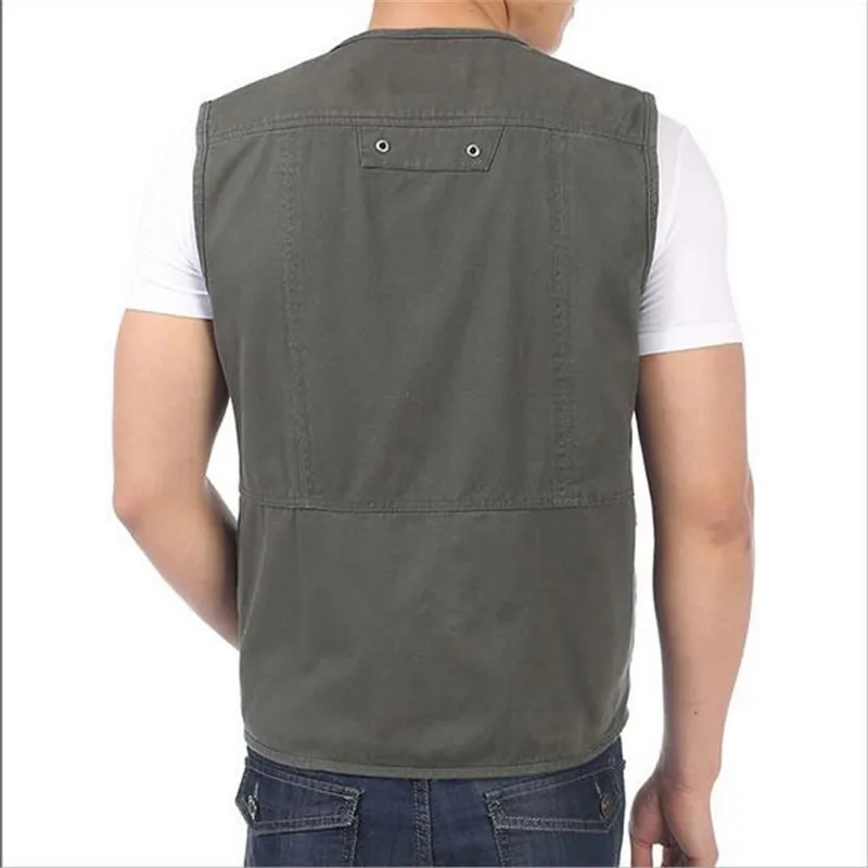 Male Sleeveless Multi Pocket Zip Travelers Working Photography Cotton Vest Casual Men's V-neck Waistcoat 3