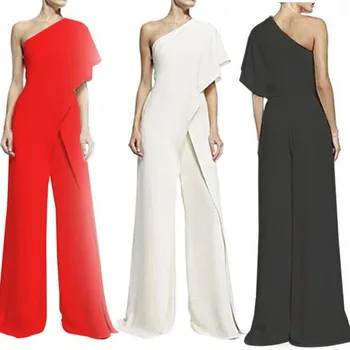 

Rompers Women's Jumpsuit Ladies Palazzo Pants High Waist Wide Leg Playsuit Elegant Combinaison Femme Black White Body Feminino