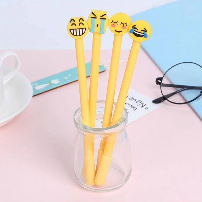 

4 pcs/Lot Cute Emoji Gel Pen Kawaii face Expression 0.38mm Black Ink Office Accessories School Supplies Canetas lapices