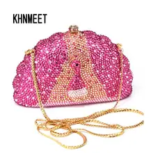 Розовая форма павлина вечерняя сумочка-клатч элегантные женские сумки-клатчи для вечеринок Роскошная вечерняя сумочка с кристаллами Свадебная сумка для невесты SC086