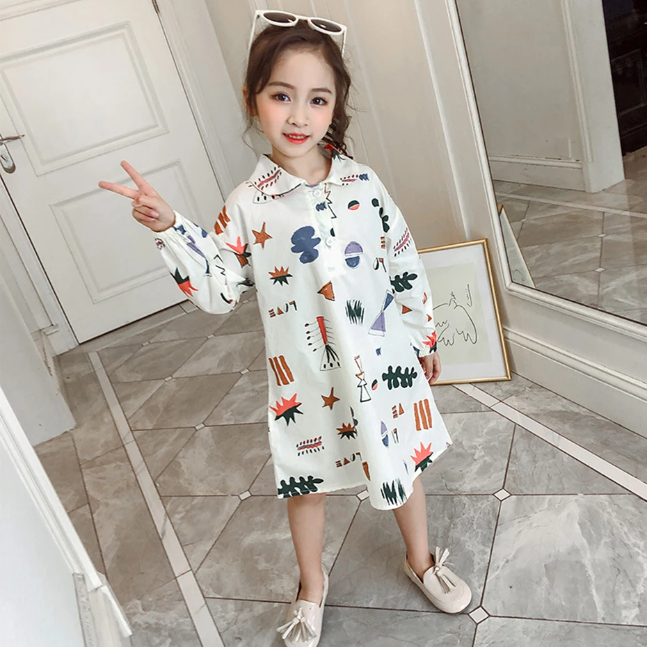 

Spring Girls Dress New Dress For Girls Long Sleeve Kids Dresses 6 8 12 Years Print Children's Clothing Casual Costume For Girls