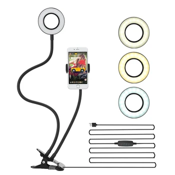 

LEDGLE 2 in 1 Ring Light Desk Lamp Cellphone Holder Modern LED Desk Lamp Selfie for Makeup Live Stream Office Kitchen Table Lamp