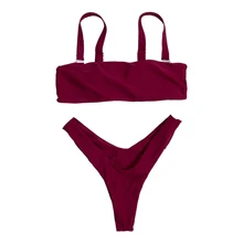 Для женщин комплект бикини Solid Купальники для малышек бандо Растениеводство Топ paddes бюстгальтер низкой талией стринги купальник женский ванный комплект Женская пляжная одежда