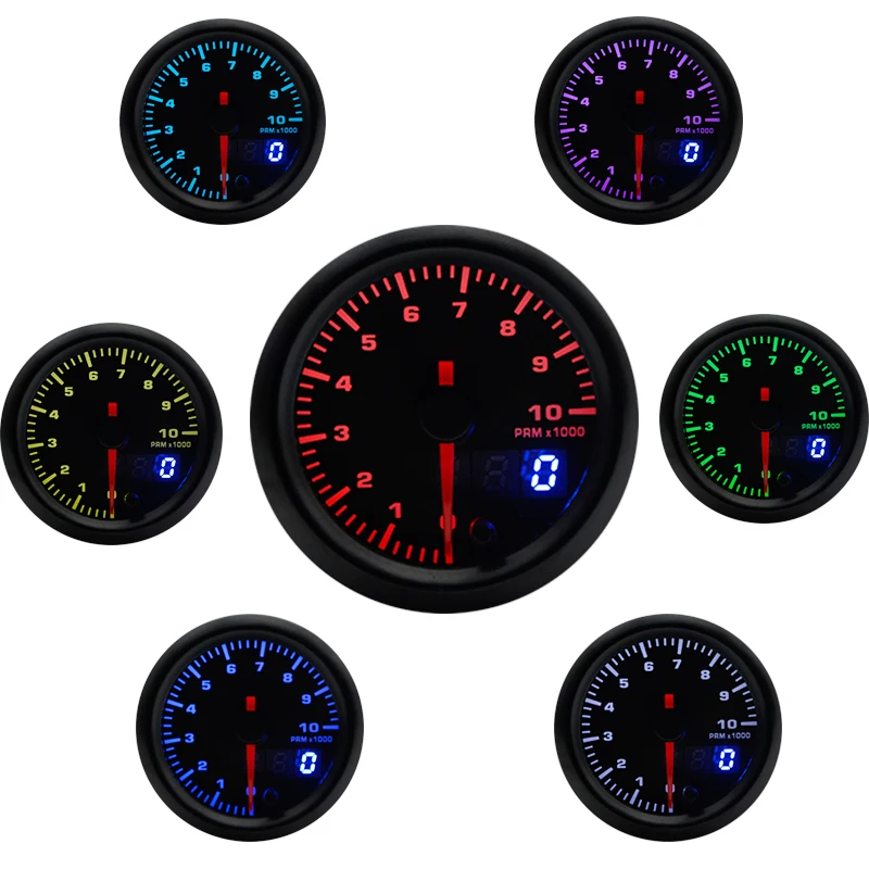 2" 52mm 7 Colors LED Car Auto Tachometer 0 10000 RPM Gauge Analog