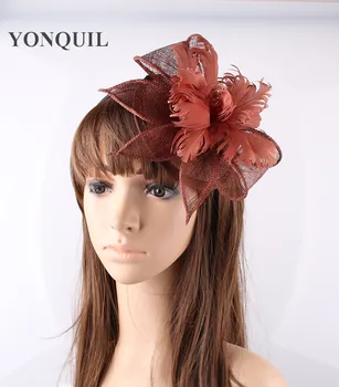 

Brown Or 17 Colors kentucky derby sinamay hats nice feather flower fascinators bridal headwear women hats party accessories