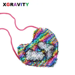 Xgravity в форме сердца Детская сумка крест любовь тело цветной глиттер блестками девушки монета веревка сумки дети радужные мешки H181