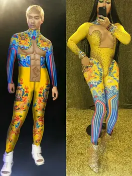 

Nightclub Men And Women Costume Jumpsuits Stage Costumes 3d Printing Bodysuit For Dj Singer Dancing Party Sexy Outfits