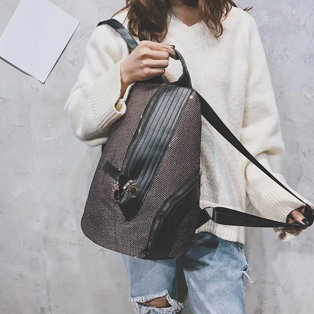 

Fashion Irregular Zipper Glittering Mesh Women Backpack Casual Travel School Bag High Quality Women Girls Sequined Backpacks