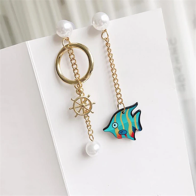 

Doreen Box Cute Fish Stud Earrings Women Fashion Ear Post White Imitation Pearls Girls Night Club Green Earrings, 1 Pair