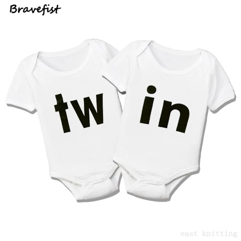 Дизайн, боди для близнецов, детские комбинезоны с короткими рукавами, черно-белая хлопковая одежда для мальчиков и девочек, верхняя одежда для детей от 0 до 24 месяцев, комбинезон - Цвет: Белый