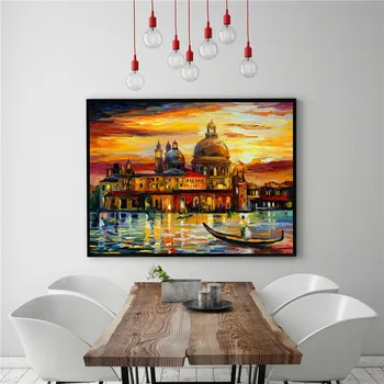 

Landscape Italy Venice city setting sun oil canvas painting home decoration Morden art poster picture MB3-067