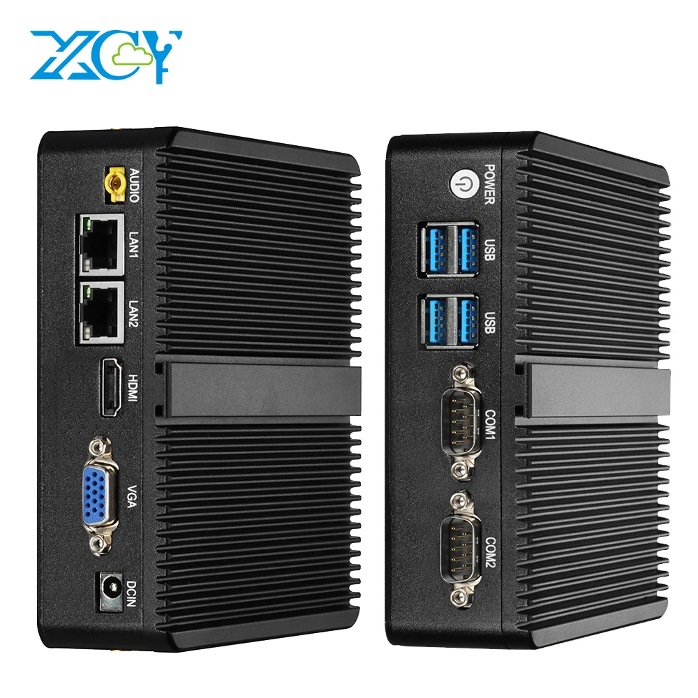 XCY безвентиляторный мини-ПК Intel Pentium 3805U Windows Linux двухканальный сетевой адаптер Gigabit Ethernet 2 * RS232 HDMI VGA 4 * USB Wi-Fi промышленных Micro PC