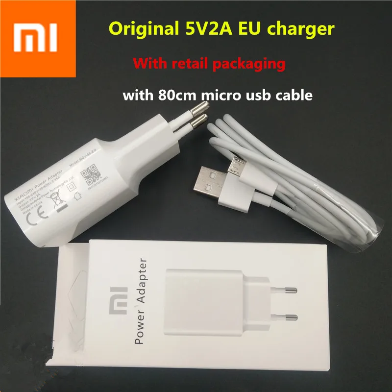 Original XIAOMI Wall Charger 5V2A EU Plug Adapter 80cm Micro USB Data
