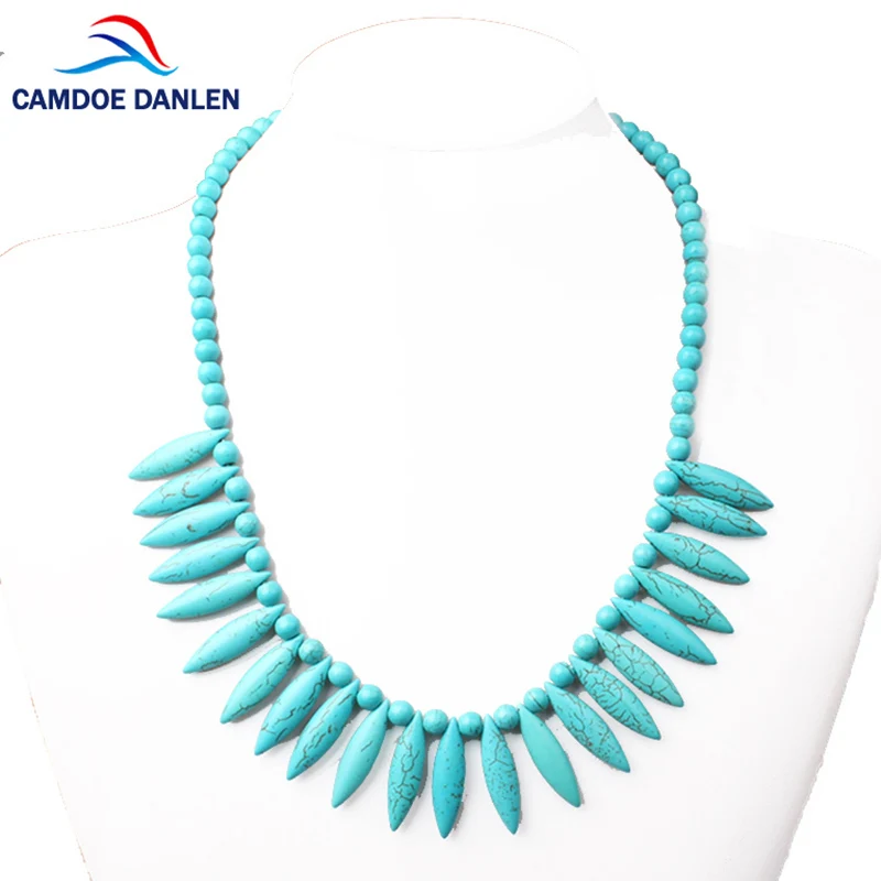 Женское ожерелье с подвеской CAMDOE DANLEN H бирюзовый говлит винтажное 48 см|fashion statement