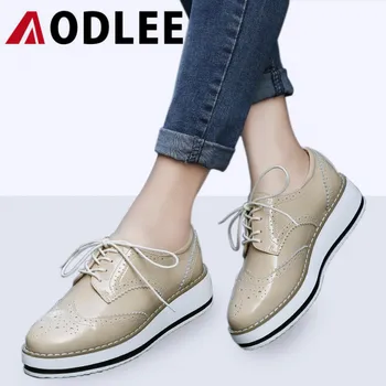 

AODLEE Brand Spring Women Platform Shoes Woman Brogue Patent Leather Shoes Lace Up Footwear Female Flats Oxford For Women Shoes