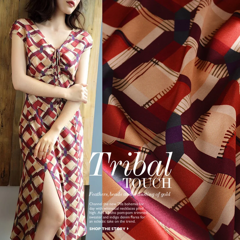 

Free shipping Jiangnan impression 17 new silk printed stretch satin pudding mulberry silk summer fashion dress fabrics