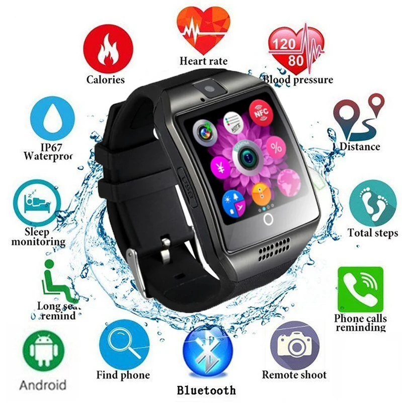 

Bluetooth Smart Watch Men Q18 With Touch Screen Big Battery Support TF Sim Card Camera Women Smartwatch for Android Phone
