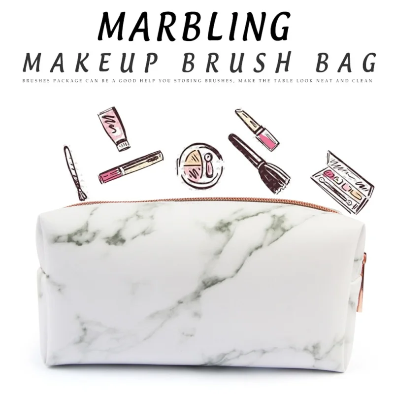 

Fashion Marble Multi-Function Makeup Brushes Bag Travel Zipper Storage Cosmetic Bag Toiletry Pencil Case Make up Tools