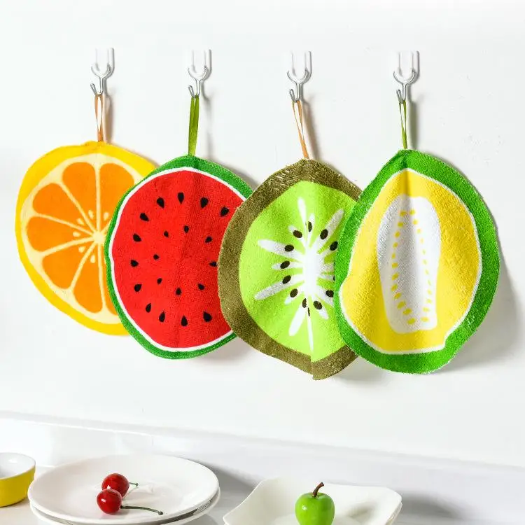5pcs/set Home Kitchen Cute Fruit Hanging Type Hand Towel Strong Water Absorption Children's Handkerchief | Дом и сад