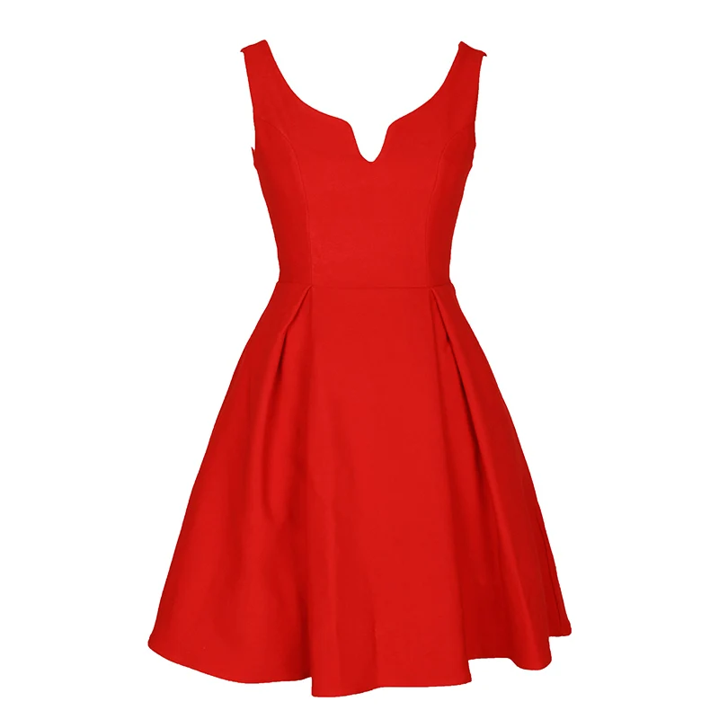 

Spring Retro Hepburn slim sleeveless V-neck little black dress customize Plus Size 3XS-10XL summer knee length red dresses blue