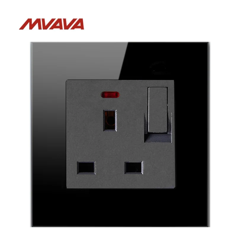 

MVAVA 13A Switched Socket Led Indicator UK Standard Wall Decorative Receptacle with 1 Gang Luxury Black Crystal Free Shipping