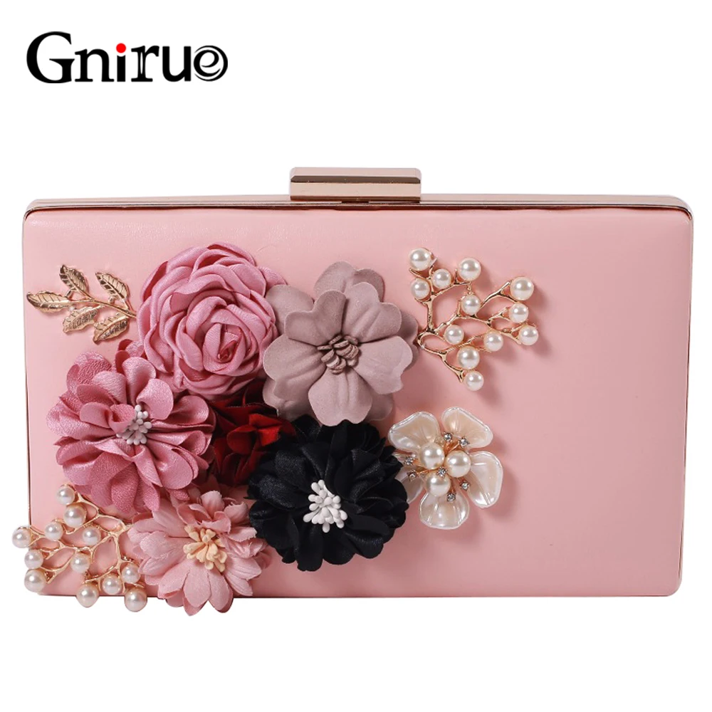 Vintage Pearl Beaded Women Evening Bags Flowers Appliques Day Clutch