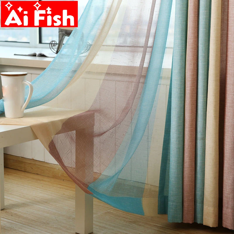

Modern Colorful Rainbow Stripe Thickening Blinds Curtains for Living Room Window Treatments Tulle Flax Fabrics Panel AP391-20