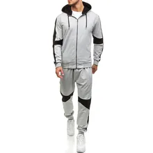 Для мужчин костюмы комплект на молнии толстовка с капюшоном+ лоскутное длинные брюки спортивные пот костюм мотобрюки наряд бег спортивный