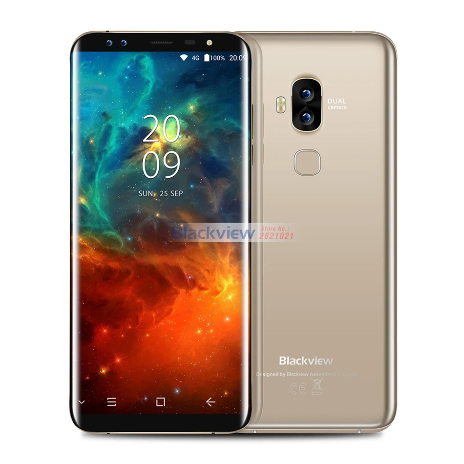 Смартфон Blackview S8 5," 18:9 соотношение сторон Бесконечность экран 4G 4 камеры 4 Гб+ 64 ГБ MT6750T Восьмиядерный мобильный телефон с отпечатком пальца - Color: GOLD