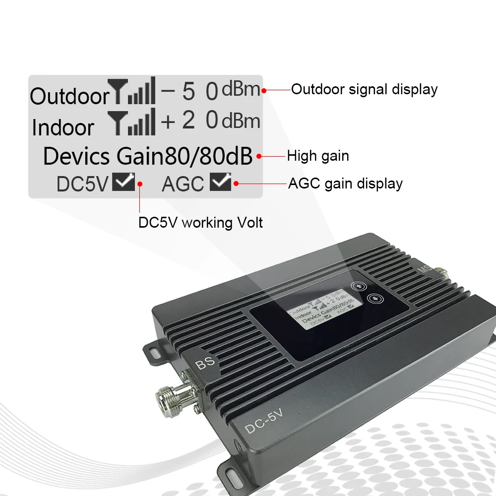 ATNJ 80dB Gain Power 4G Mobile Phone Amplifier GSM Repeater 4G DCS LTE 1800 MHz Cellular Signal Booster LCD Display 4G Band 3 #