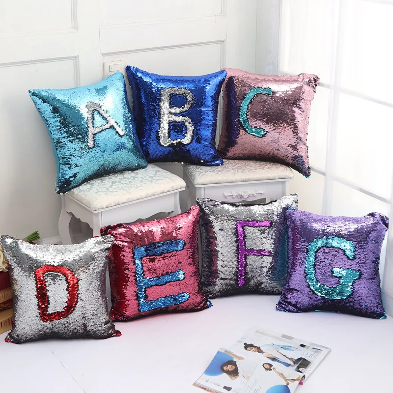 DIY Mermaid Sequins font b Mini b font Cushion Cover Magical Colorful Throw Pillow Case Two