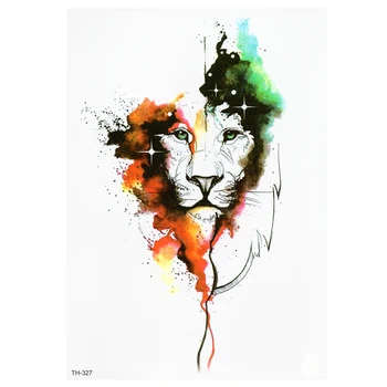 

Flower Small Watercolor Lion Totem Temporary Tattoo Sticker Body Art Arm Flash Fake Tattoos Women
