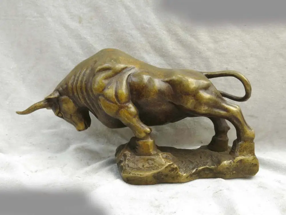 

DS Fine brass sculpture copper China Feng Shui lucky stock market Ox Statue