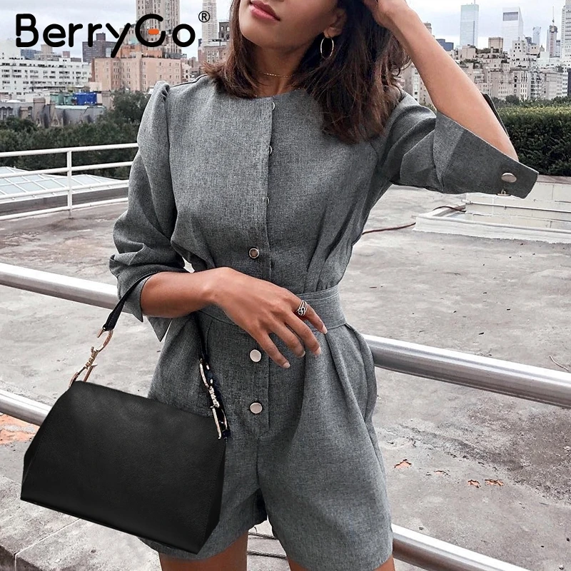 BerryGo винтажный блейзер с пуговицами Комбинезоны Женский пояс офисный женский
