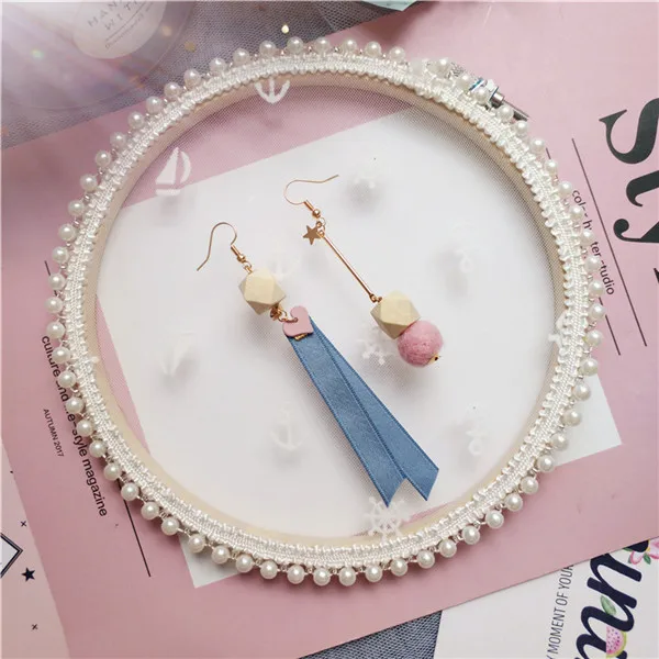 Корейский Япония милый розовый синий бантик принцесса девушки клипсы для женщин Висячие серьги ручной работы модные Jewelry-JQDPER424D5 - Metal Color: 1