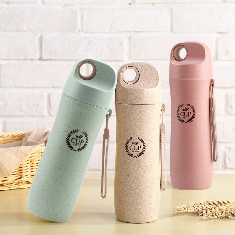 

2019 fashion bpa-free 420ml travel portable milk cup of NATURAL Green Wheat Straw PLASTIC BIODEGRADABLE Drinking coffee tea mug