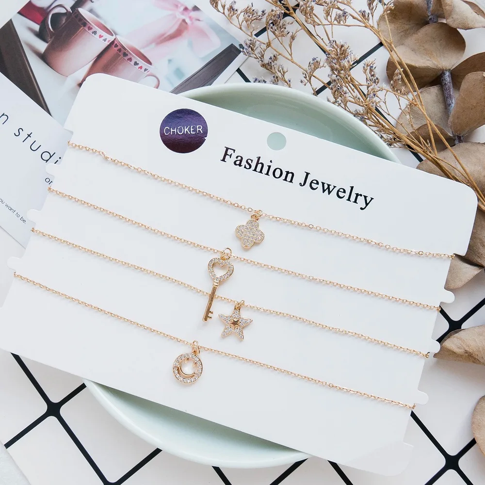 

Korea Fashion New Simple Geometric Stars Moon Clavicle Chain for Women Necklace Pendants Jewelry Heart Necklace Wholesale