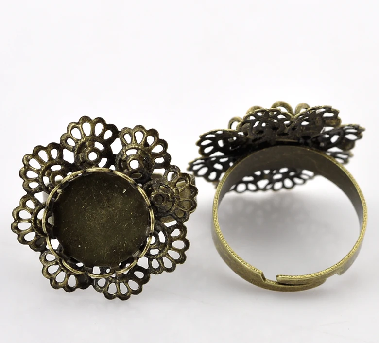 

DoreenBeads Copper + Alloy Adjustable Rings Flower Antique Bronze Cabochon Settings (Fits 12mm ) 17.5mm( 6/8")(US ) 1 Piece