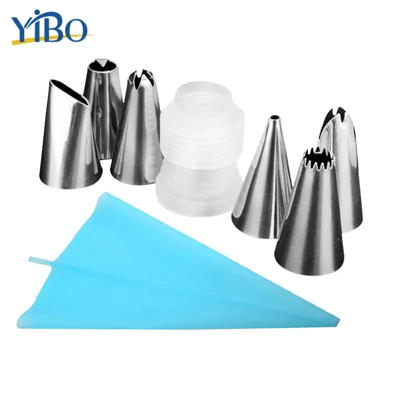 

YIBO 6Pcs/Set Decorative Nozzles Tips Set with 1Pc Silicone Pastry Bag Kitchen Bakery Cake Baking Decorating Tools Bakeware