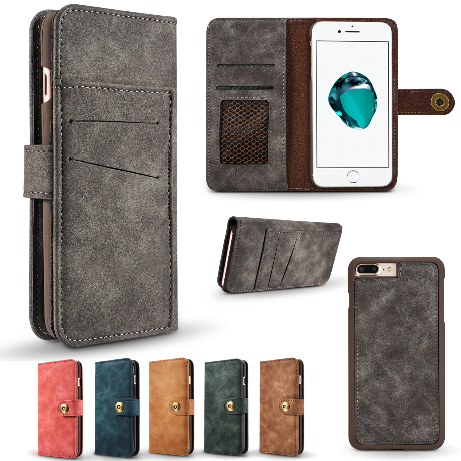 

Magnetic Detachable Phone Back Cover Luxury Wallet Flip Leather Case For iPhone X Card Slot for iPhone 6 Plus/7/7 Plus/8/8 Plus