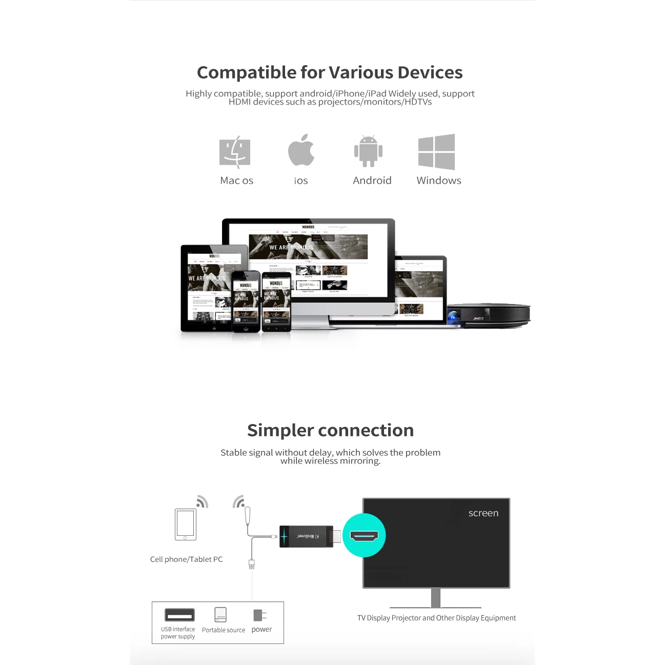 ТВ-палка Mirascreen Wifi 2,4G/5G Дисплей ТВ-ключ 1080P Miracast Airplay отзеркаливание DLNA к HD ТВ для ios Android Crome D4 D7 D5