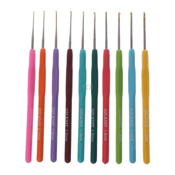 

10Pcs Bearded Needle Crochet Hooks Set Ergonomic Soft-Grip Handle Sewing Knitting Knitwear Tools
