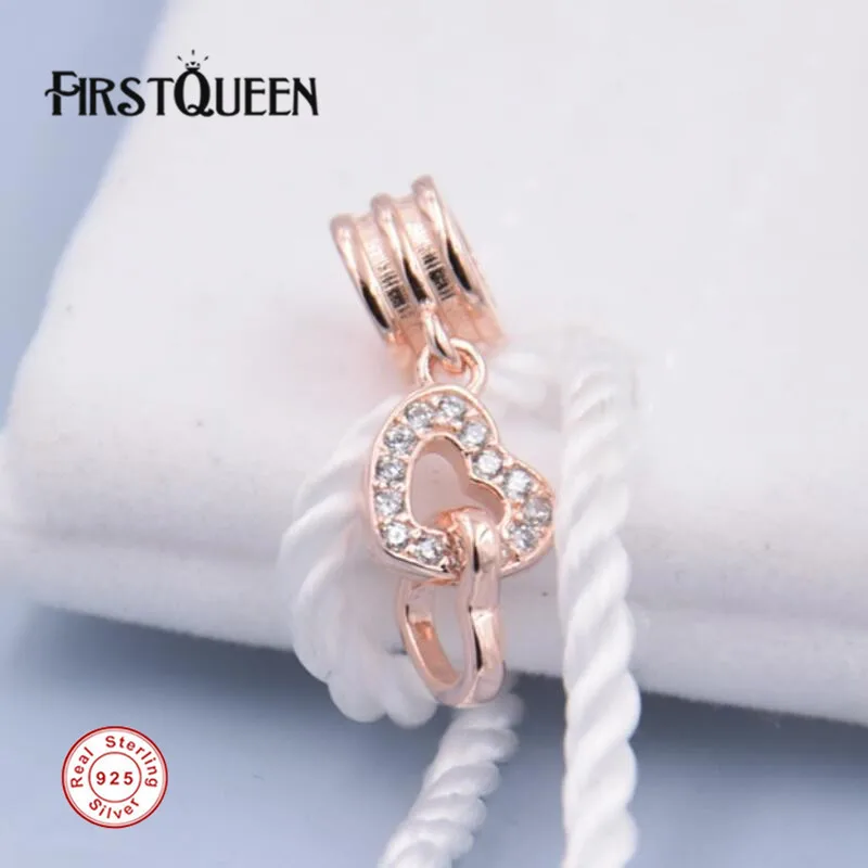 

FirstQueen Brand 14k Rose Gold Colour Interlocking Love Dangle Charm For DIY Jewelry Making Fine Jewelry