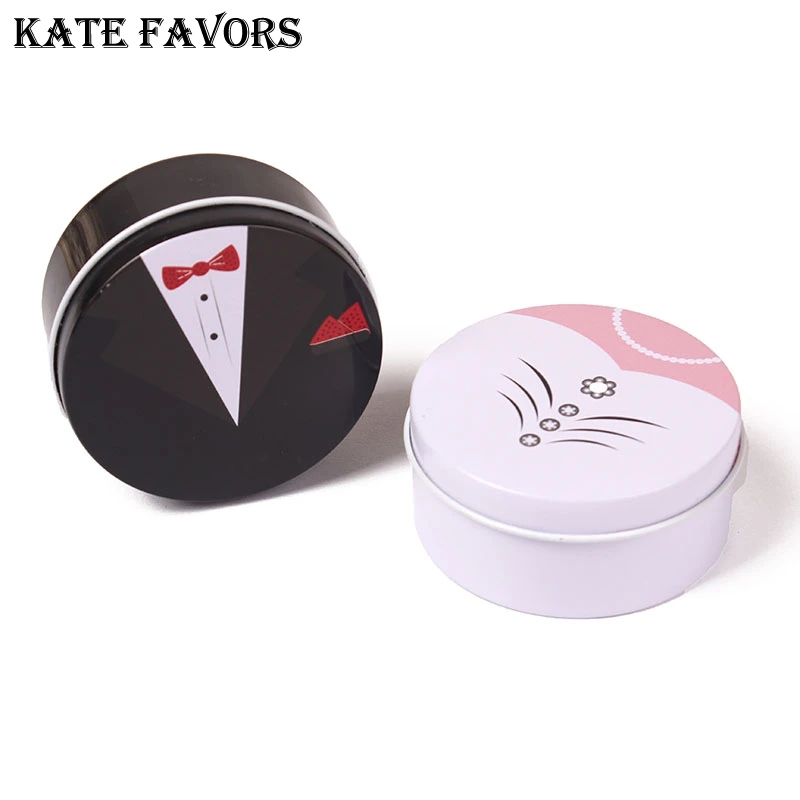 

10Pcs Bride And Groom Gift Box Wedding Boxes Favour Boxes Round Tinplate Candy Chocolate Gfit Box Wedding Decorations