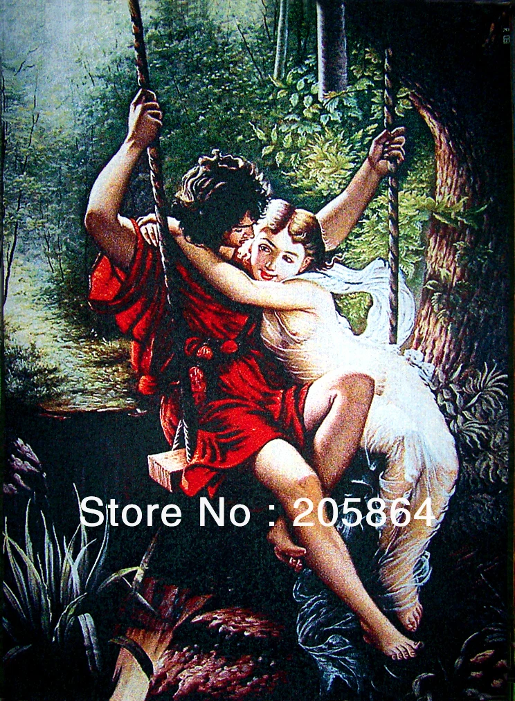 

Free shipping hot sell fabric picture,new technical items,gobelin tapestries,sweet lovers on the swing
